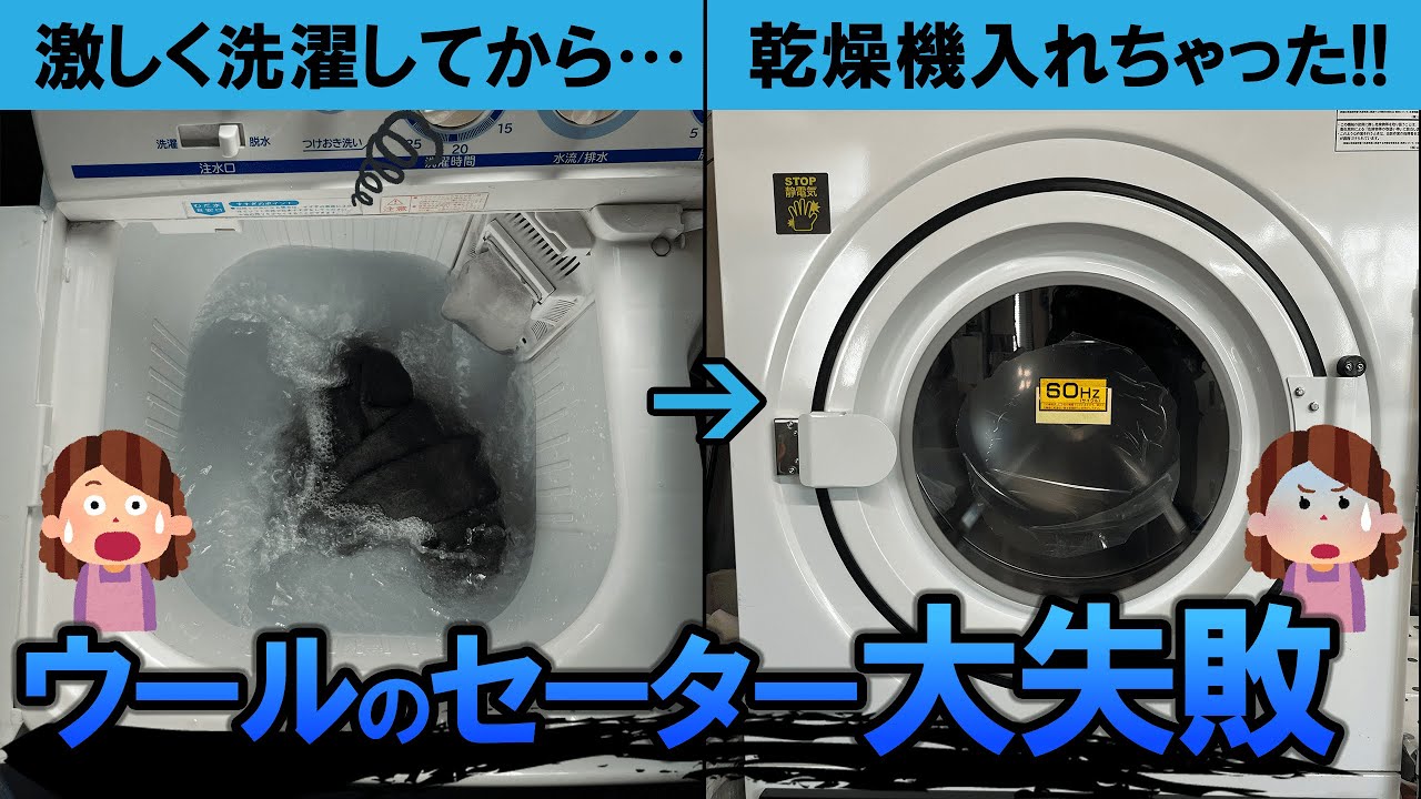 【実験】ウールのセーターを洗濯した後乾燥機に入れたらどれだけ縮むか試したみた