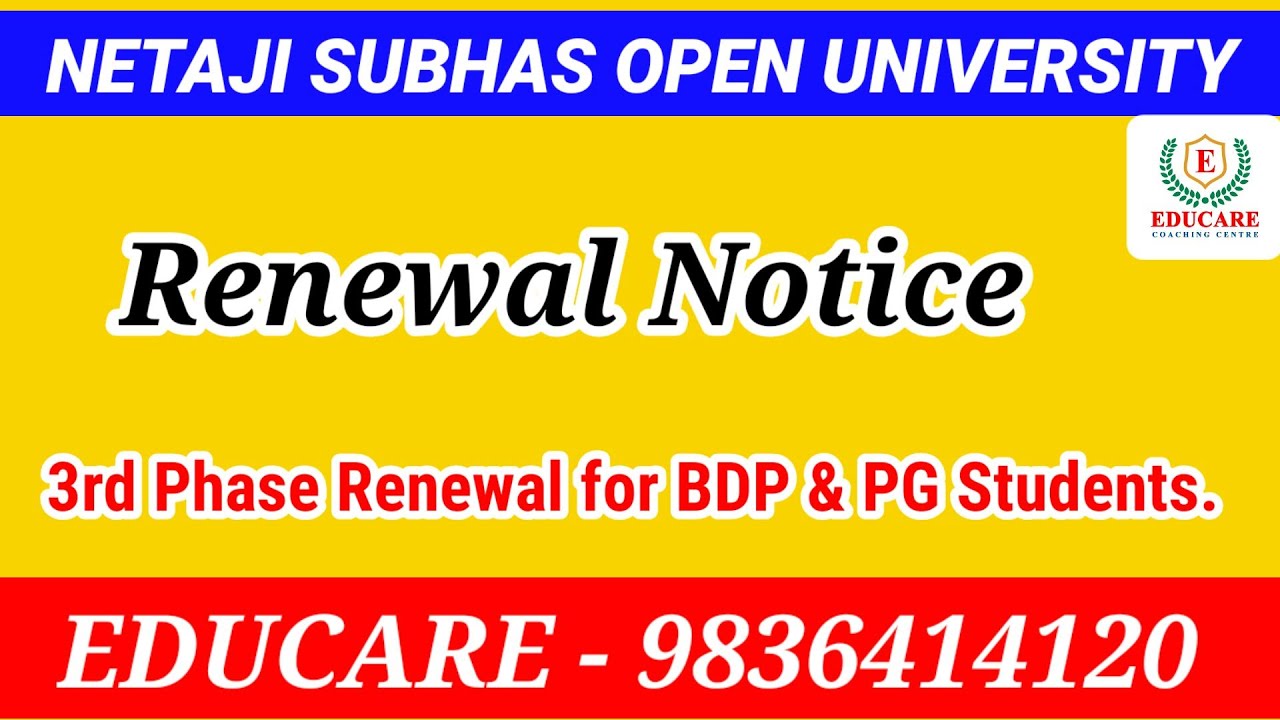 BDP & PG Renewal Notice (3rd Phase) / NSOU /