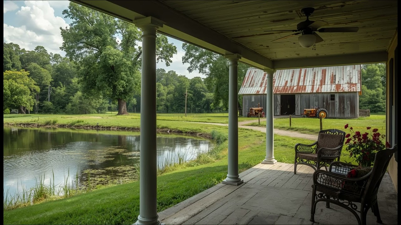 Southern Farmhouse Ambience | Country Guitar Picking, Barn & Quiet Pond (Relax / Study / Sleep)
