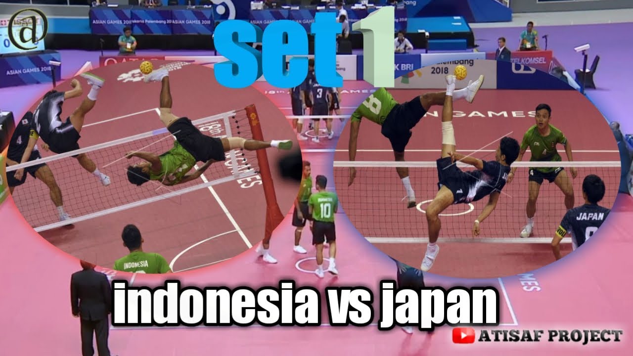 sepak takraw, indonesia vs japan quadran set 1 asean games 2018