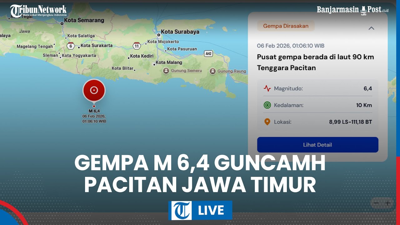 LIVE: Gempa Bumi Berkekuatan M 6,4 Guncang Pacitan: Warga Panik Berhamburan, 2 Rumah Rusak