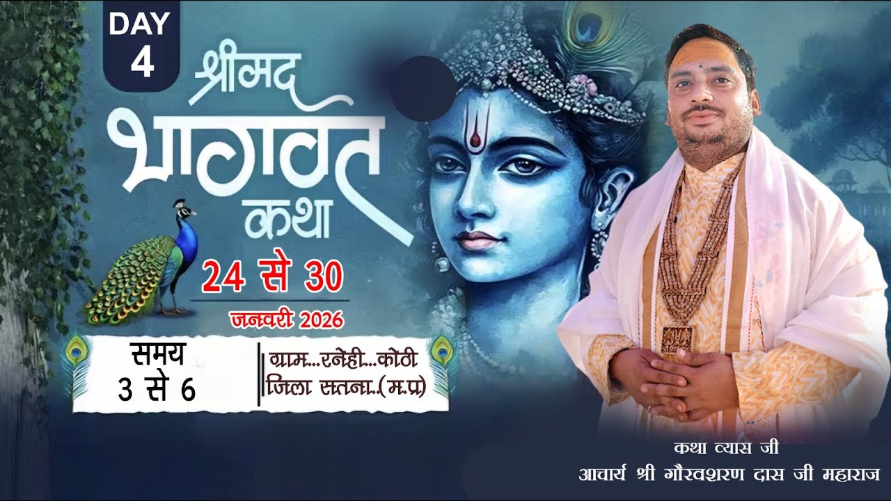 Live !! Day 4 !! Shri mad Bhagwat Katha !! Shri Gauravsharan Ji Maharaj !! Raheni kothi Satna  (MP)