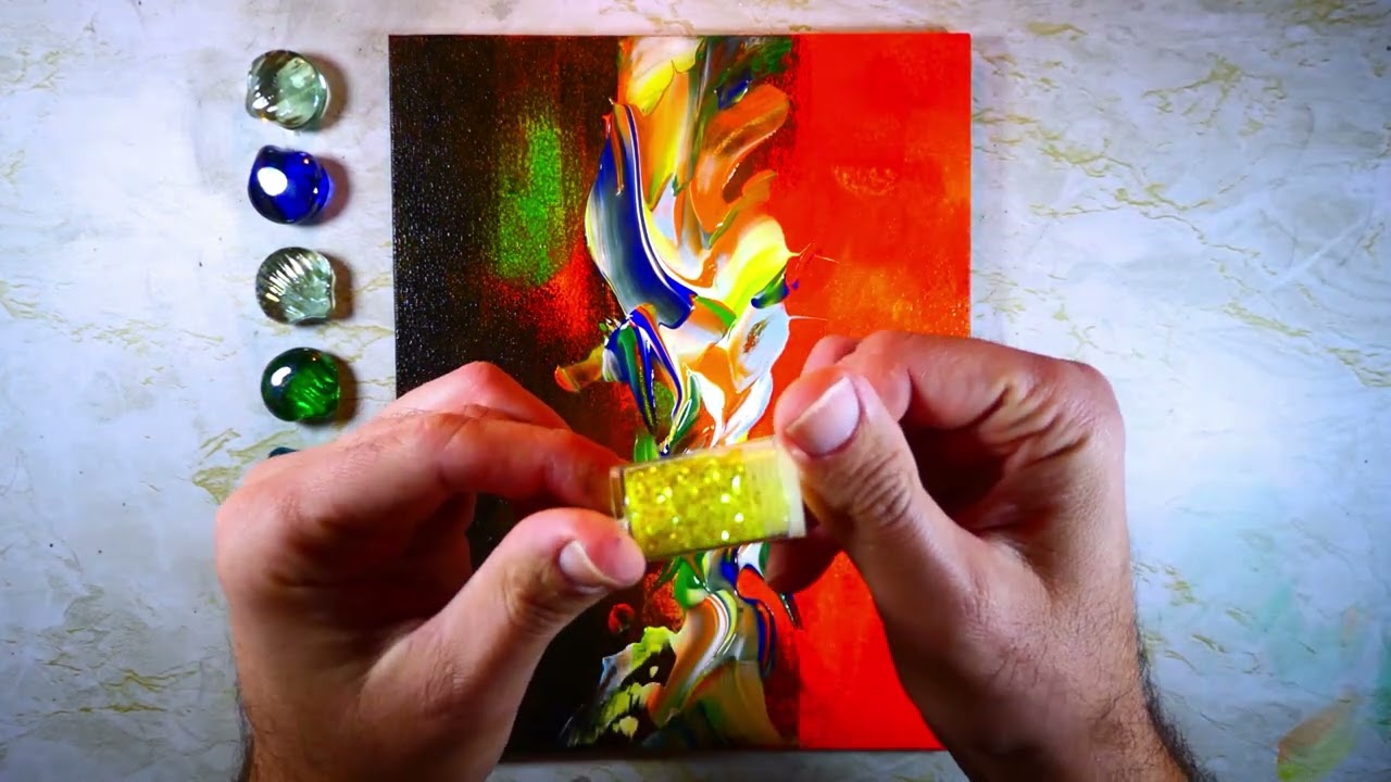 Super Simple & Easy Abstract Painting With Sparks On Acrylics | Colorful Art | Relaxing Rainy Sounds