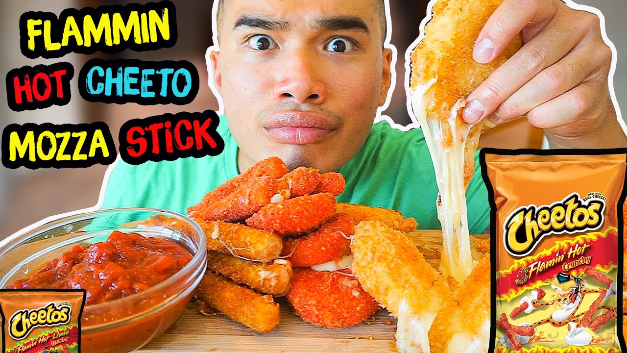 How to make FLAMMIN HOT CHEETO MOZZA STICKS | Recipe | MUKBANG | QT
