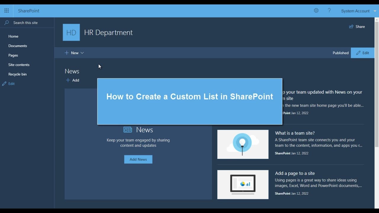 Create a custom list in SharePoint 2019 - Overview tutorial
