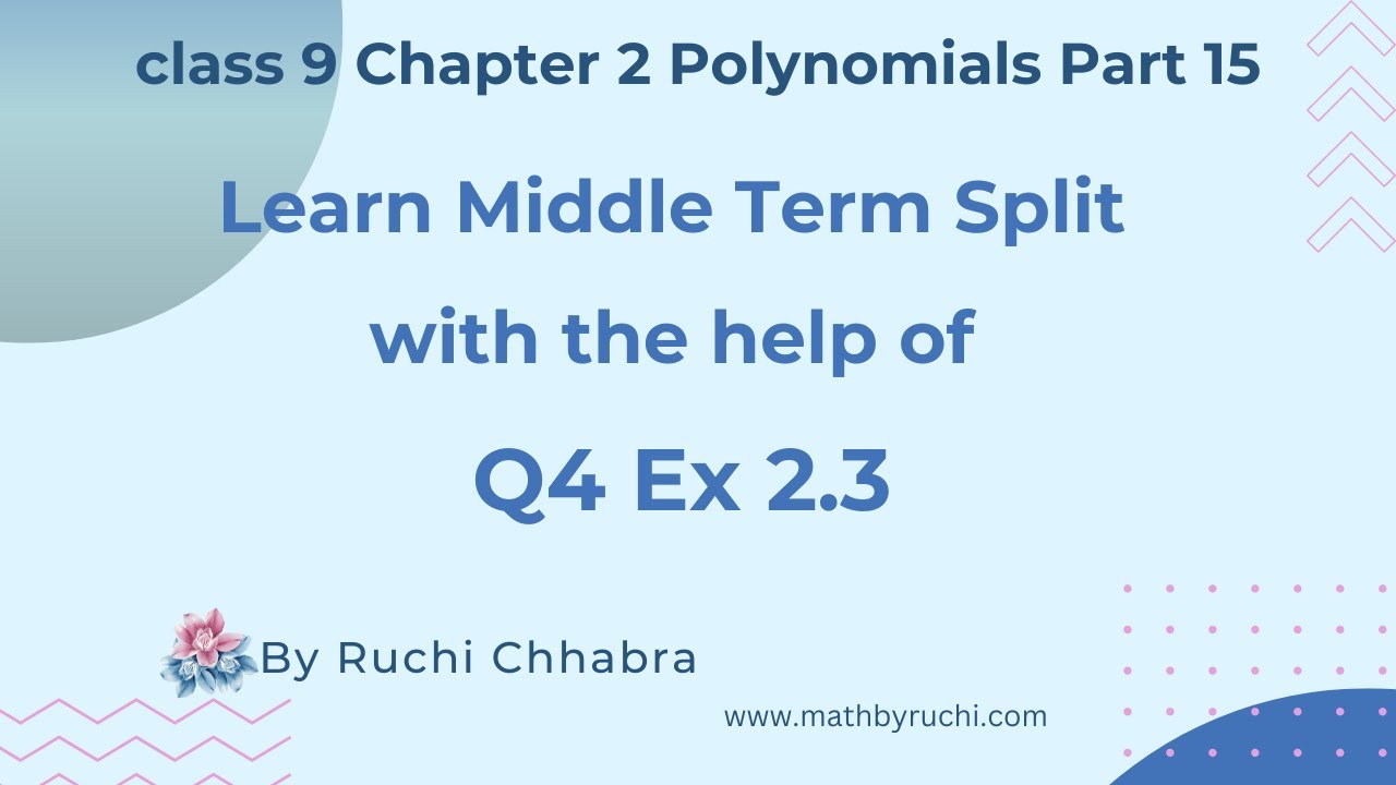 Class 9 Exercise 2.3 Q4 Chapter 2 Polynomials  | Q4 Ex 2.3| Chapter 2| Ruchi Chhabra