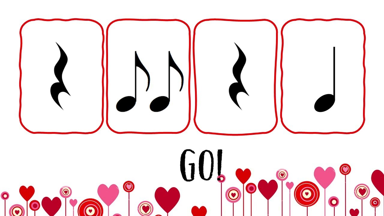 Valentine Rhythm Play Along: Level 4, SIMPLE notation with FLAGGED EIGHTH NOTES!!
