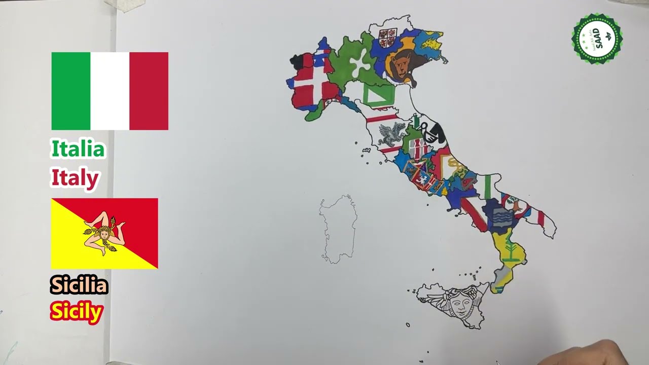 Рисование карты регионов Италии с флагом 🇮🇹 | Рисование карты регионов Италии с флагом