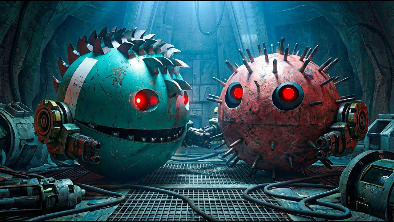 Pacman vs Lava Robot Inside the Moon Maze with Walking Robot Blade and Chain Chomp