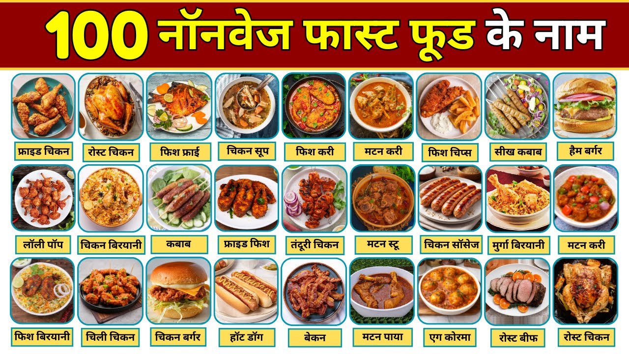 100 नॉनवेज फास्ट फूड के नाम | मांसाहारी भोजन के नाम | Non Veg Dishes Name List | Famous Non-Veg Food