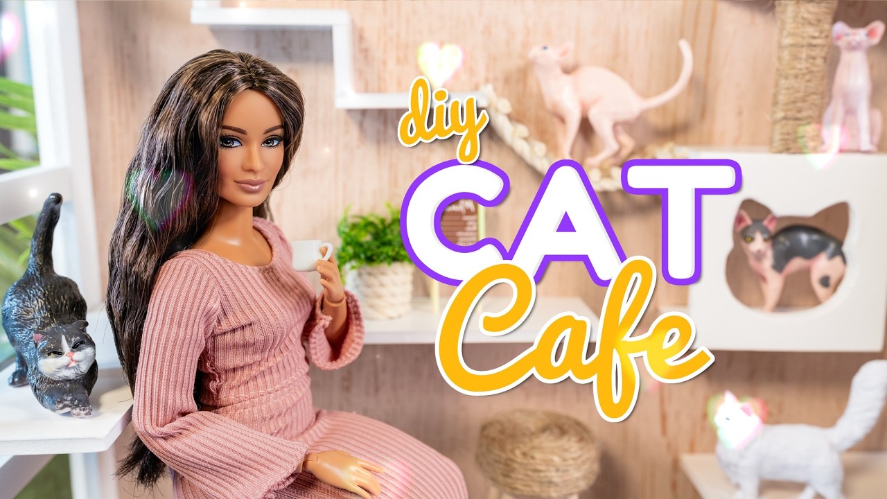 How To Make A Mini Cat Café | Cat Room | Barbie Crafts