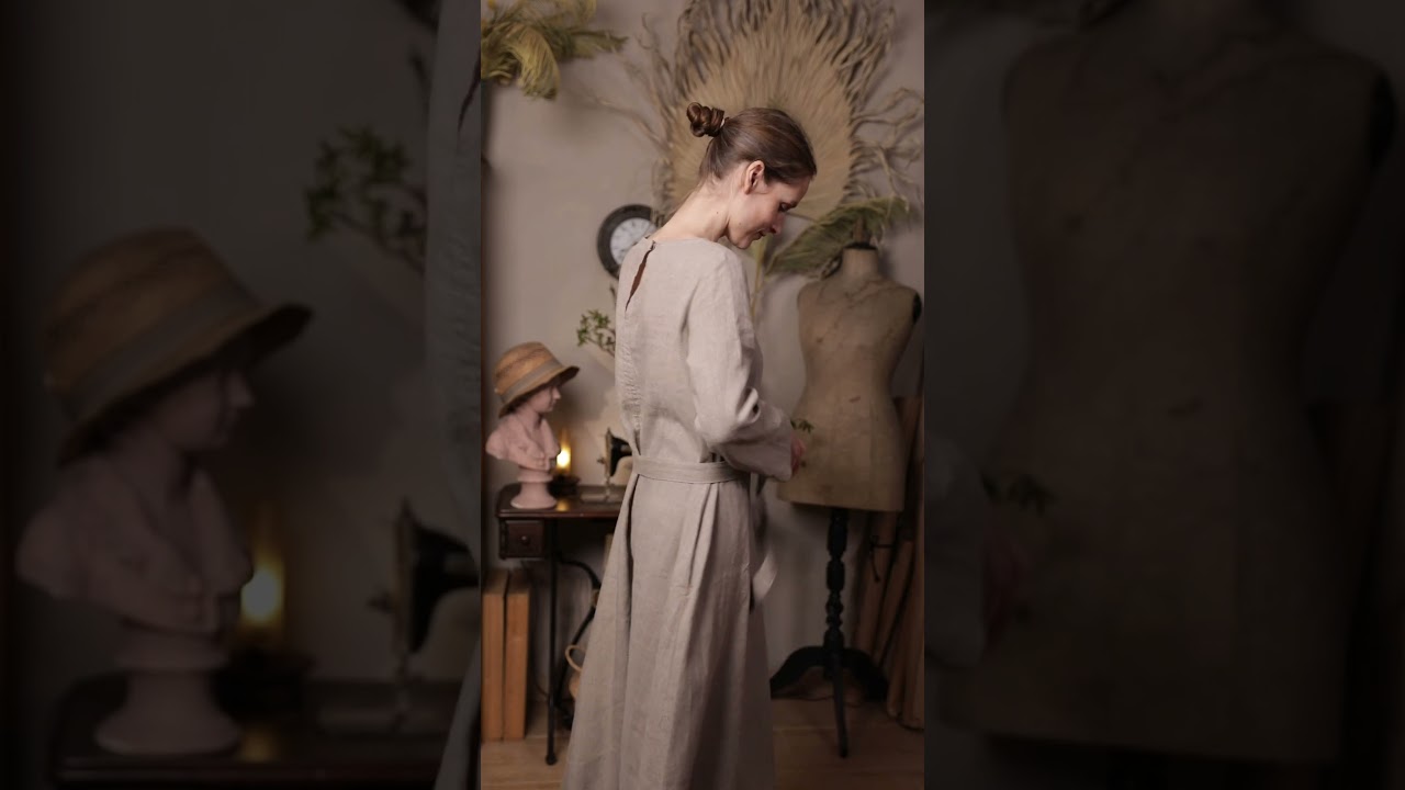 Long linen dress MONK, dress with long sleeves  