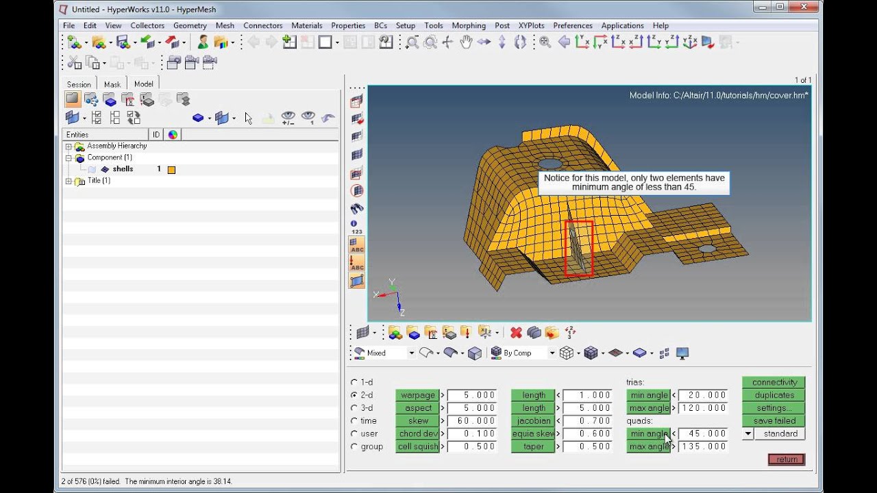 Shell mesh quality - checking editing with HyperMesh