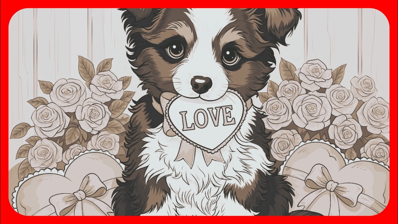 Color by Number Valentine's Day sweet Puppy with Heart Paint by Number app #coloringbook