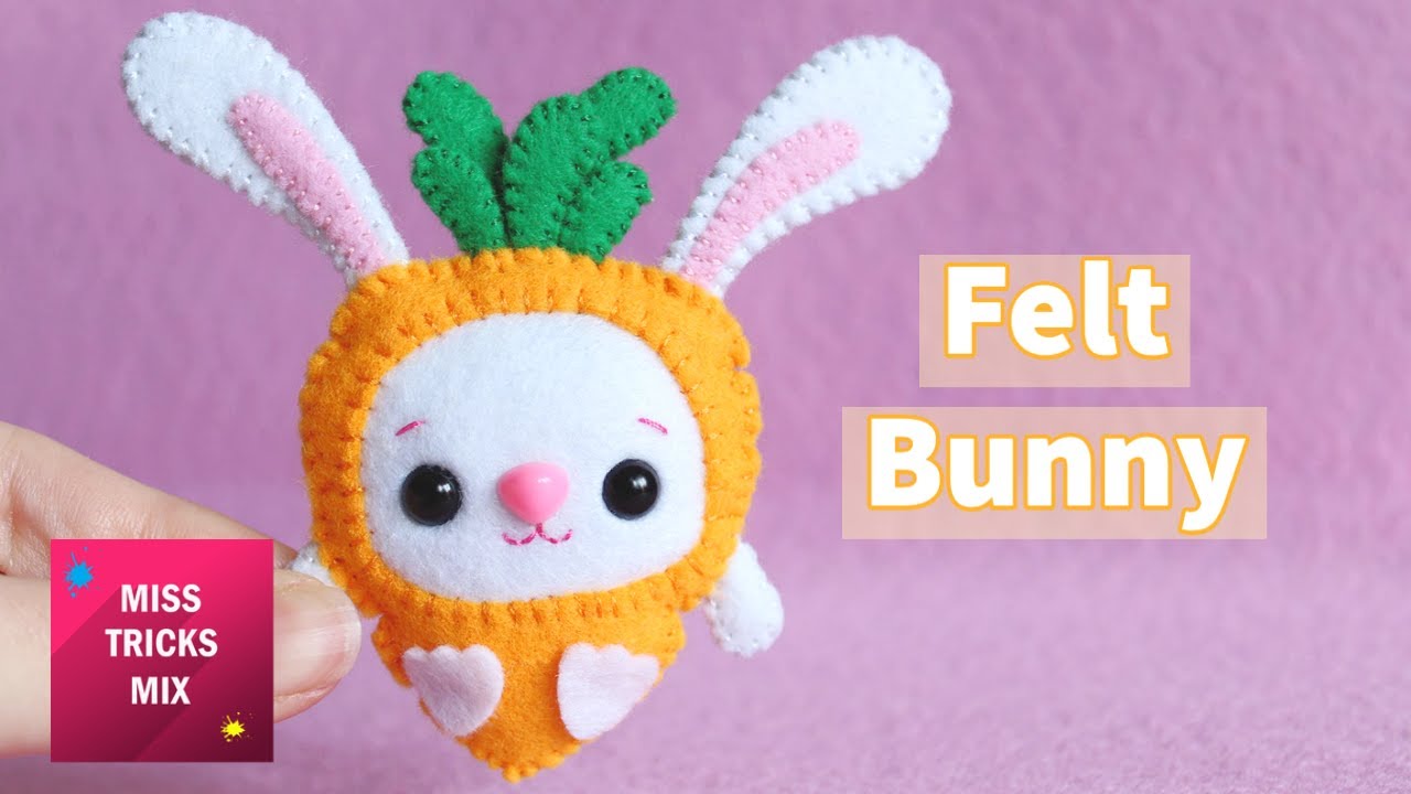 DIY: Cute Bunny In Carrot Costume Felt Plush | Kawaii Crafts | Easter Crafts.