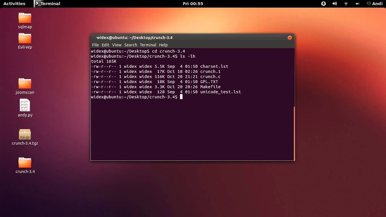 Generating wordlists with crunch on Ubuntu
