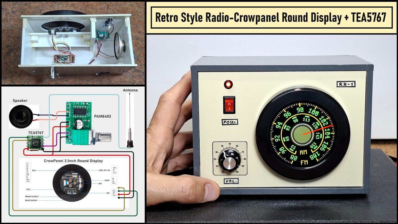 Retro Style radio with CrowPanel 2 1inch round Display TEA5767