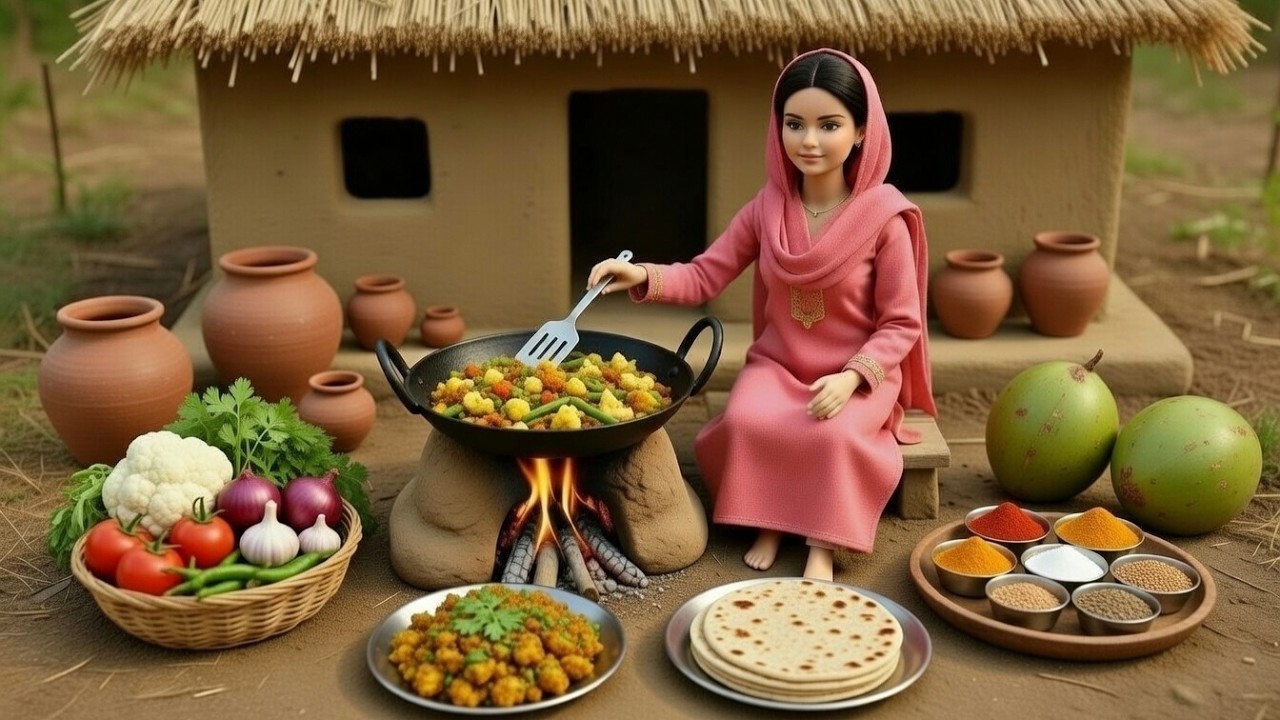 Miniature Nazin Doll Aloo Gobi Cooking ASMR | Pak Village Tiny Kitchen Story