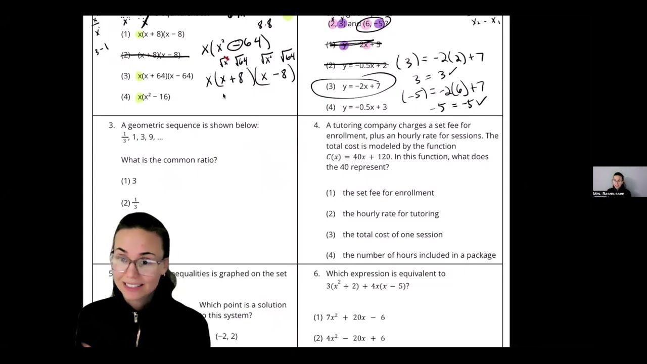 👩🏼‍🏫 Algebra 1 Regents Style Mixed Review – Page 1 (Multiple Choice)