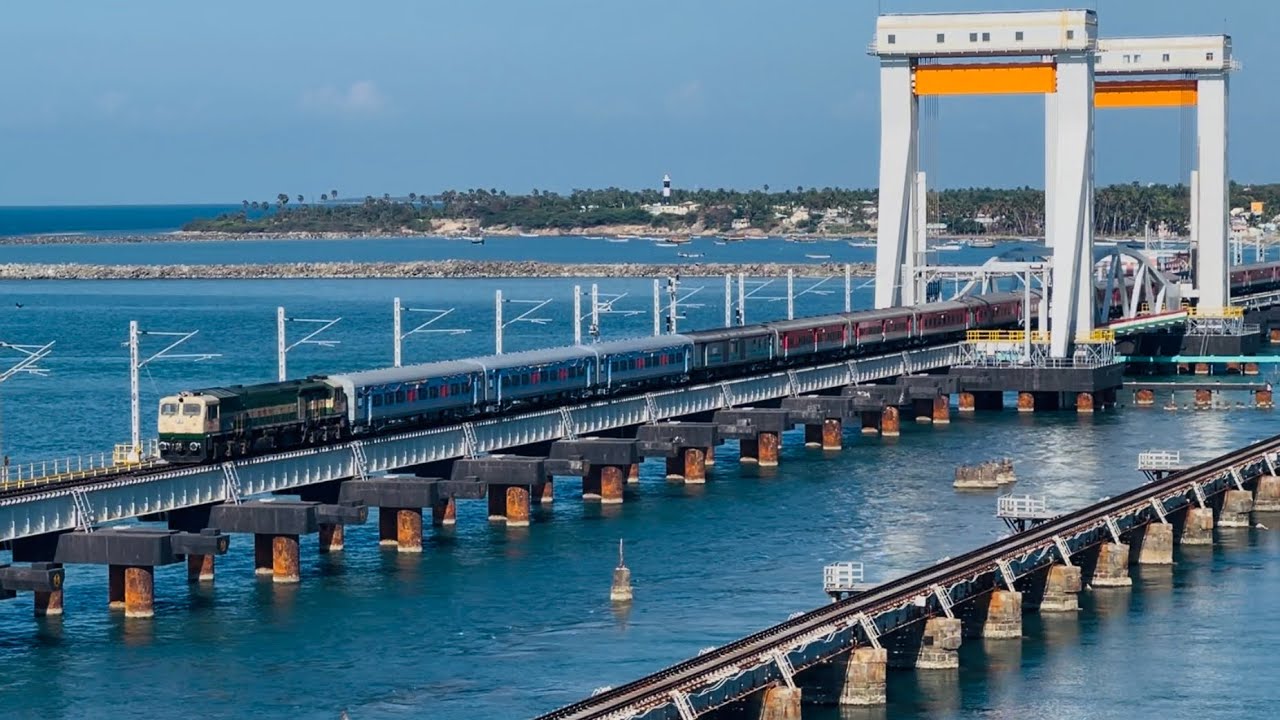 India’s Iconic Pamban Bridge Train View | Rameswaram island 🚆🌊”