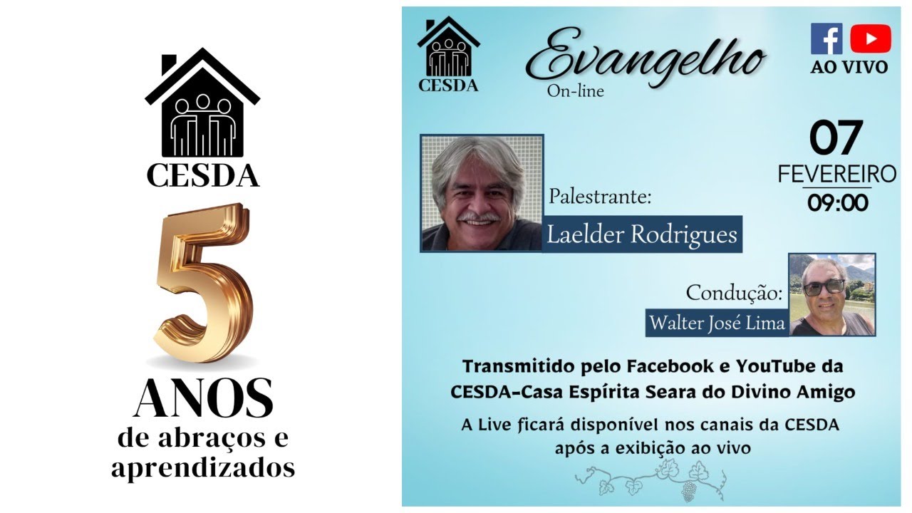 Evangelho das 09h na CESDA - Casa Espírita Seara do Divino Amigo, 07/02/26, com Laelder Rodrigues