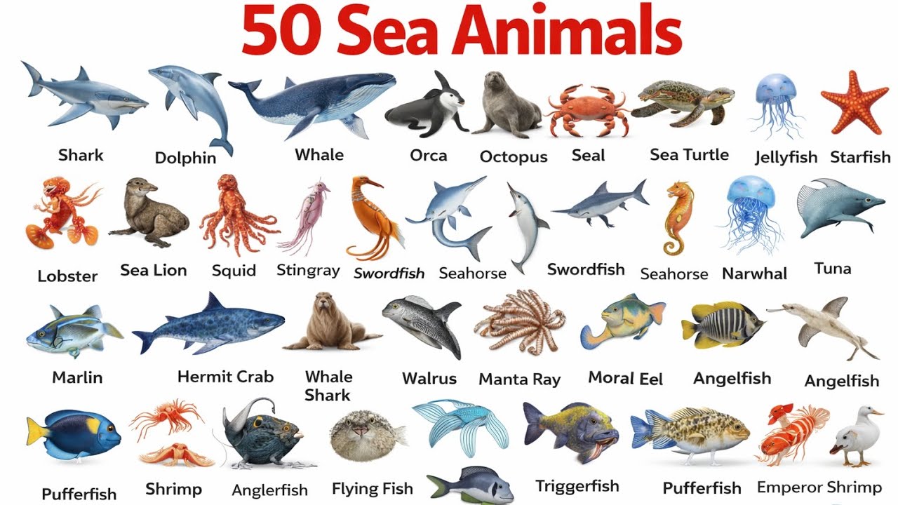 50 sea animals name in hindi and english|समुद्री मछली के नाम 