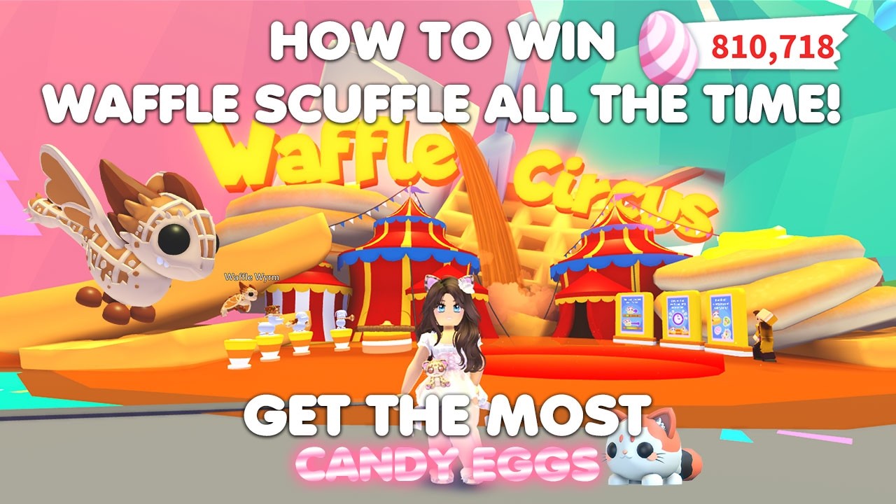 HOW to win WAFFLE SCUFFLE ALL THE TIME to get the MOST CANDY EGGS in Adopt me! *AFK possible!*