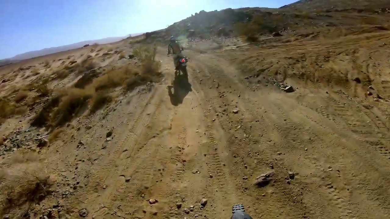 Dual sport DR650 and DR790 ride on Joshua Tree dry lake bed and sand dunes