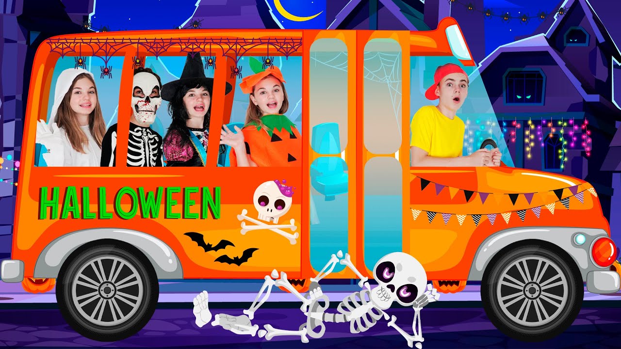 🎃Halloween Wheels on the Bus 🚌 Kids Songs 🎵 Nick and Poli