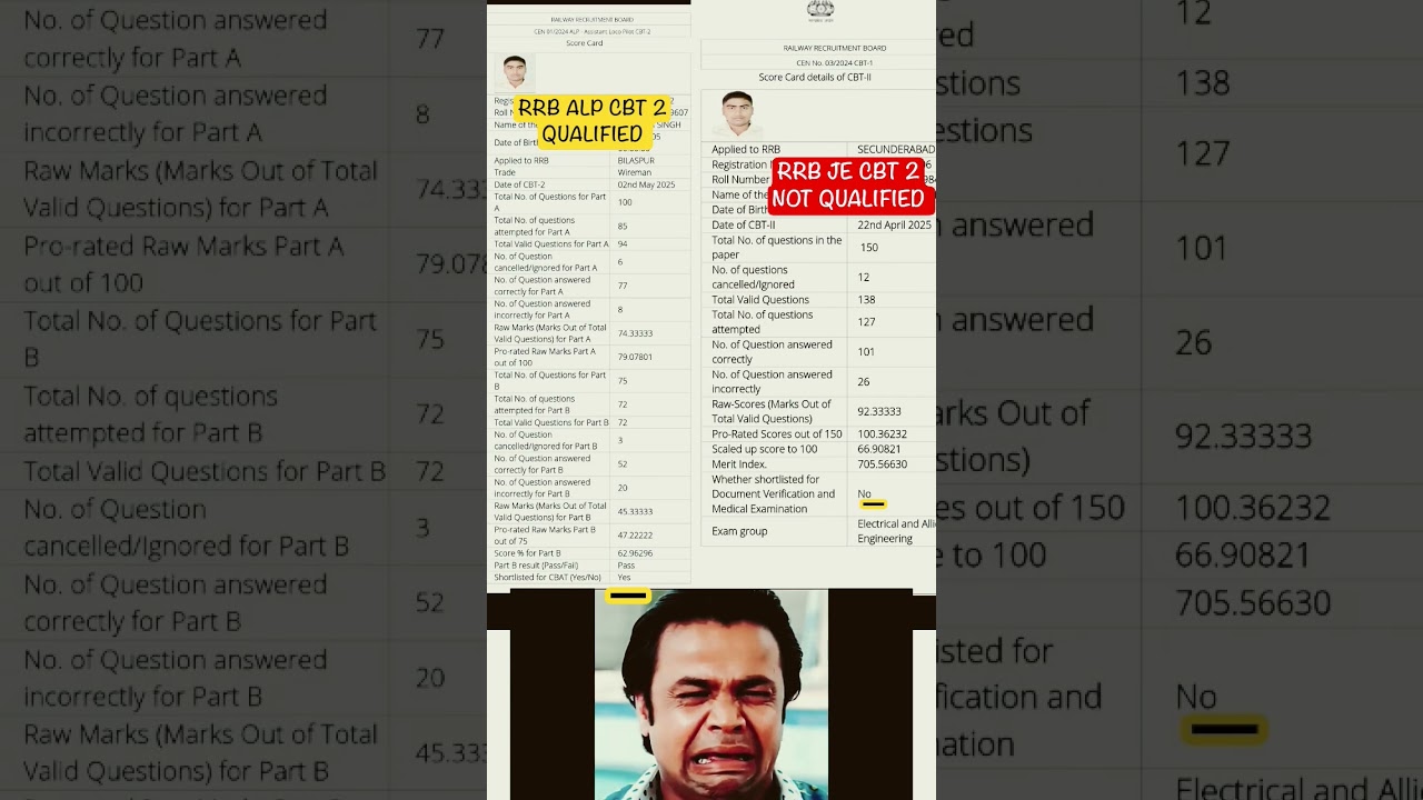 RRB ALP CBT2 🆚 RRB JE CBT2 scorecard #rrbalp #rrbje #viral #shorts #trending