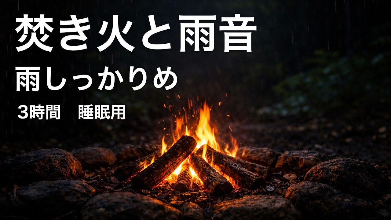 焚き火と雨音｜雨しっかりめ（3時間）睡眠用・環境音