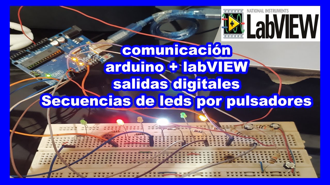 comunicación labVIEW - ARDUINO control DIGITAL de 6 leds secuencias a través de pulsadores