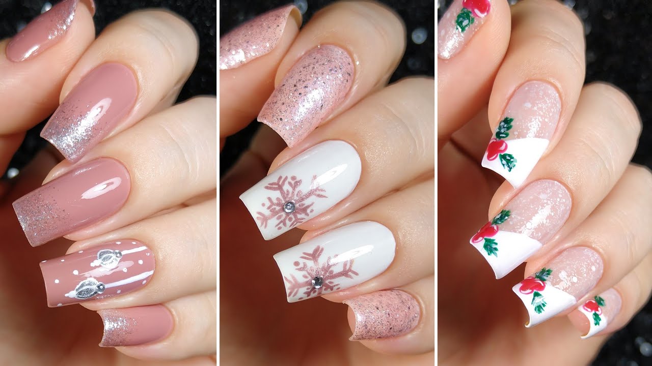 03 UNHAS DECORADAS DE NATAL COM ESMALTES CLARINHOS