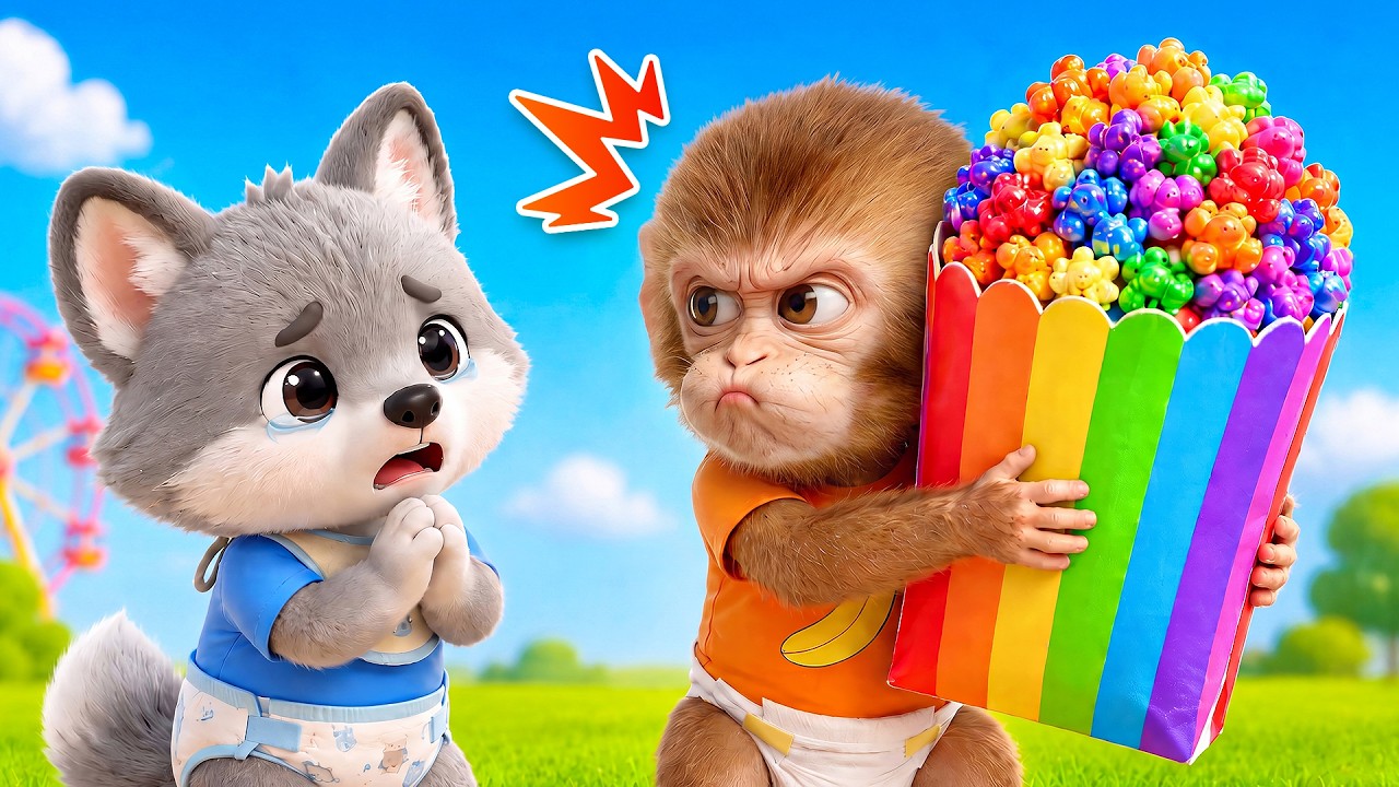 Sharing is Caring | Hey Baby Monkey, Can You Share Rainbow Popcorn? | Nursery Rhymes & Kids Songs