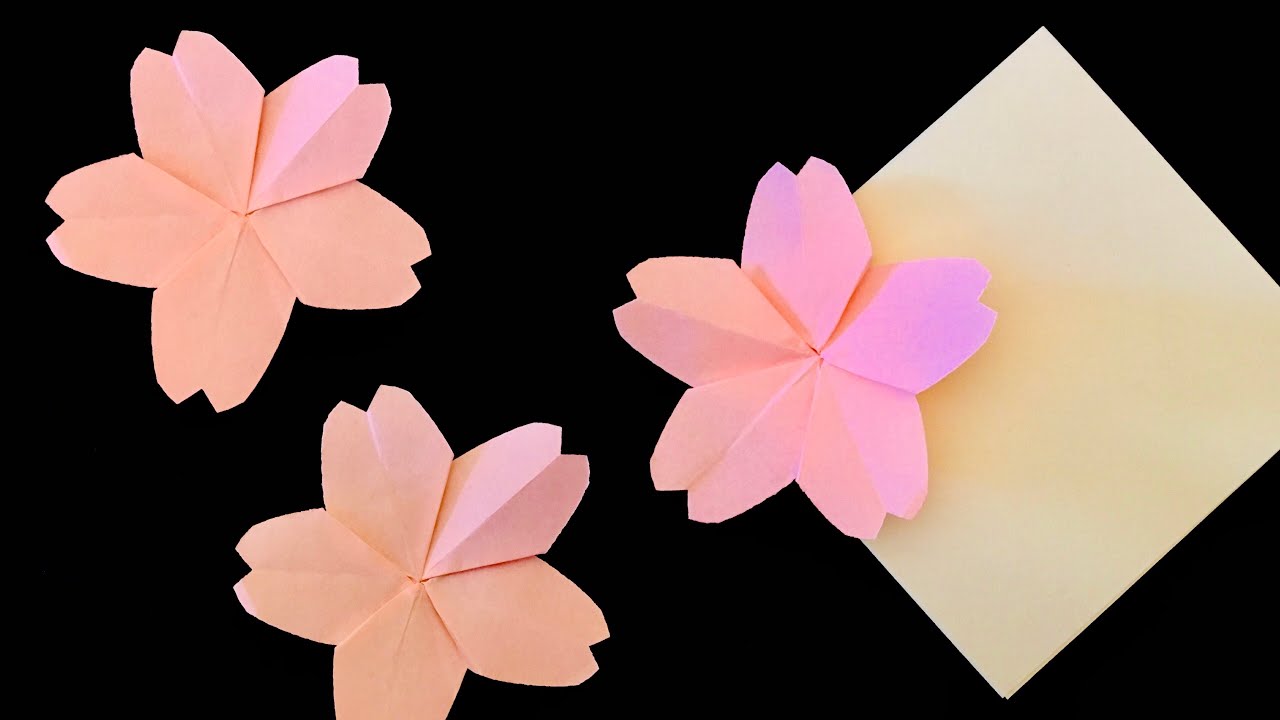 Easy Sticky Note Origami Flower Cherry Blossom, flores de origami, origami de flor, Diy Paper Crafts
