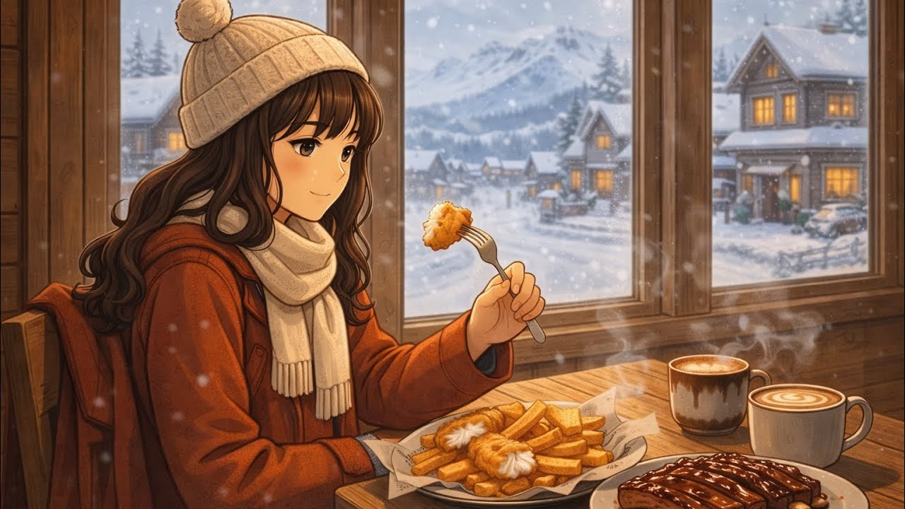 Cozy Winter Road Trip to the countryside | Relaxing Anime Cooking & Mountain Town