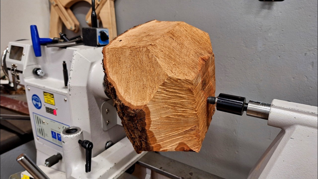 Turning a giant bark bowl