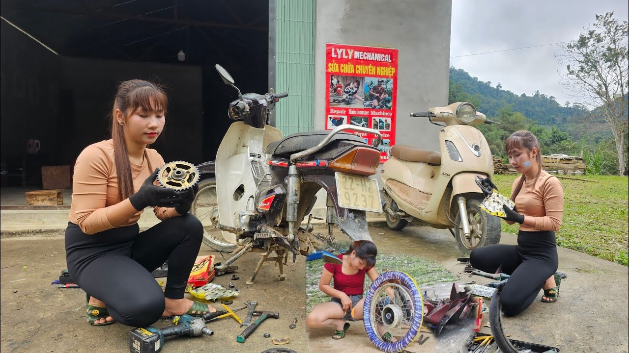 This girl has a knack for repairing old, broken motorcycles.