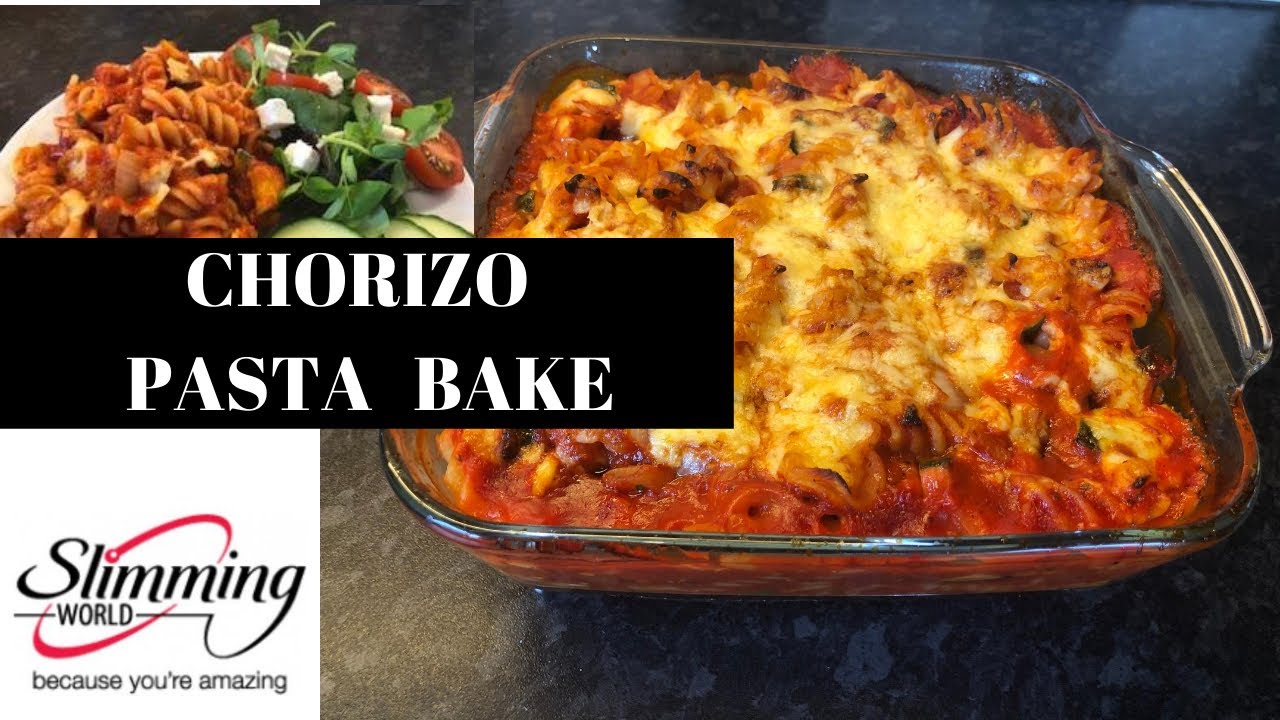 SLIMMING WORLD CHORIZO PASTA BAKE.  2 syns per portion.  Low syn and healthy.  Family friendly.