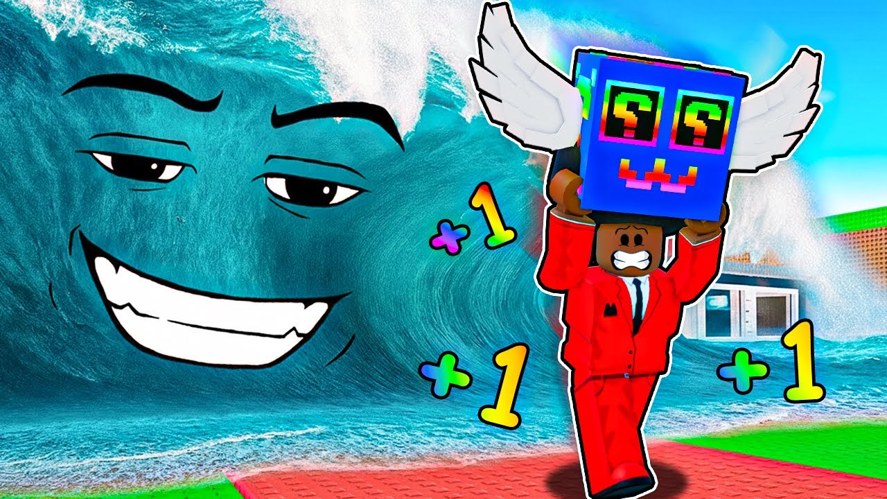 Escaping the TSUNAMI For RARE LUCKY BLOCKS in Roblox...