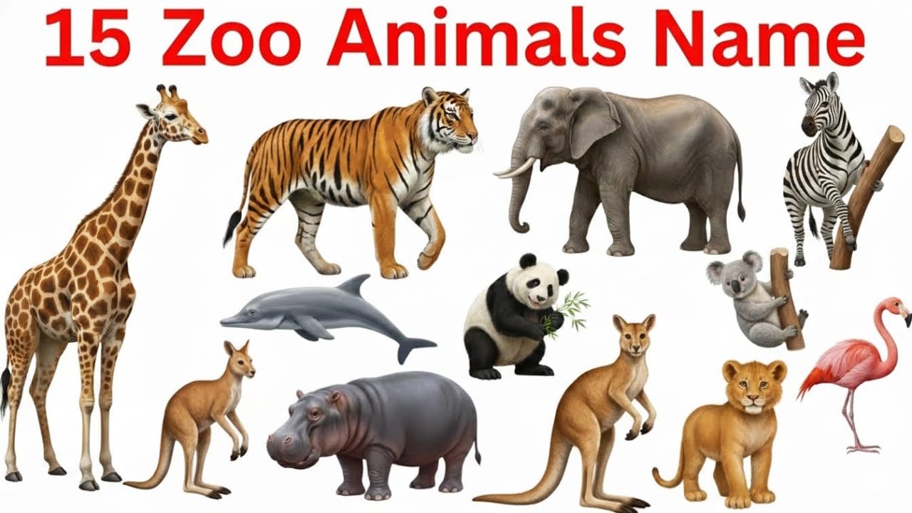 15 चिड़ियाघर के जानवरों के नाम | Learn15 Zoo Animals Names in English and Hindi |Kids Learning