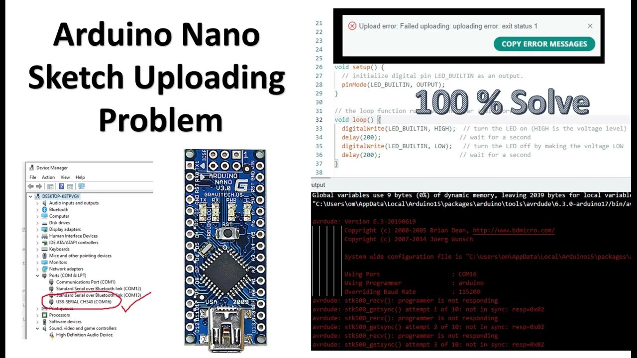 Arduino Nano Sketch Uploading Error / Problem  Solve 100%