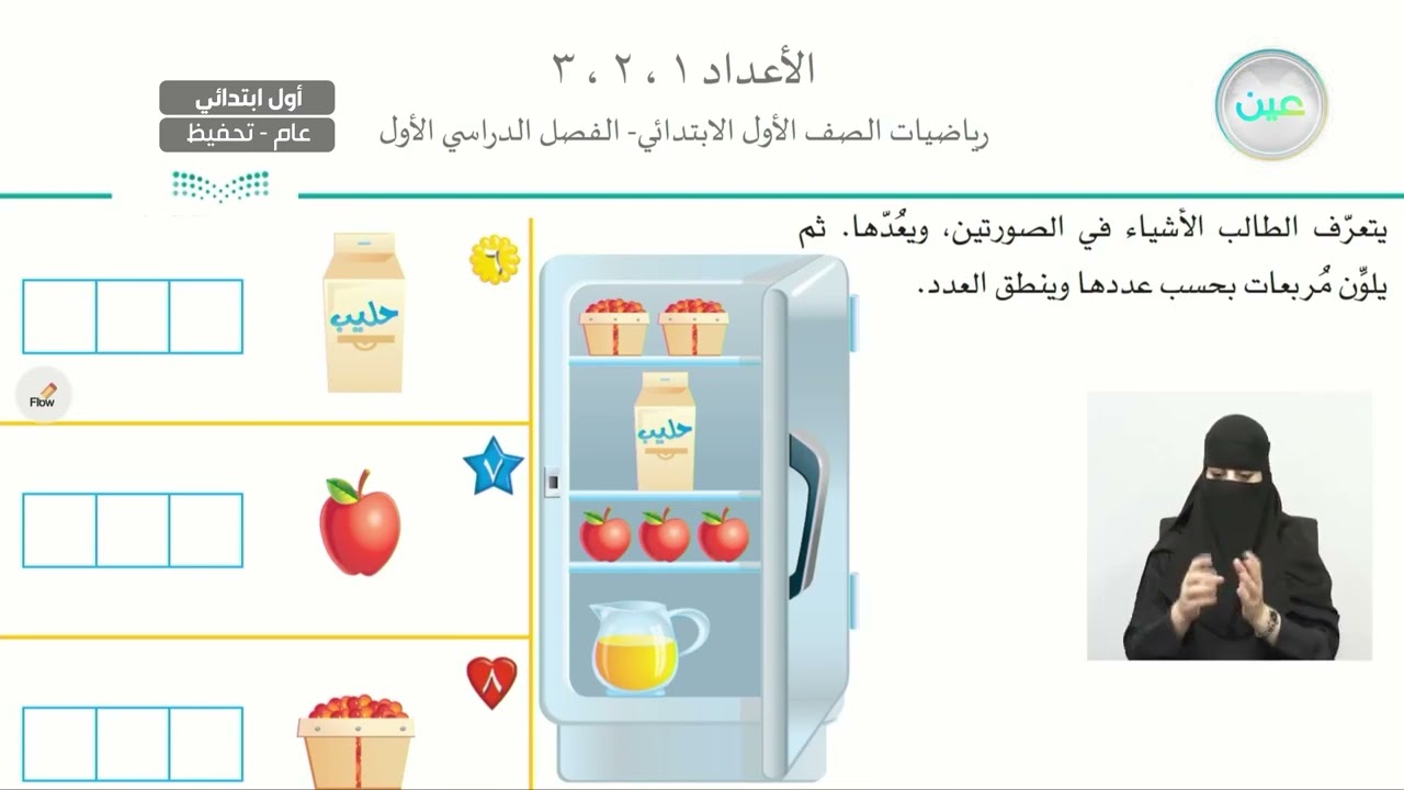الاعداد 1،2،3 - الرياضيات - أول ابتدائي