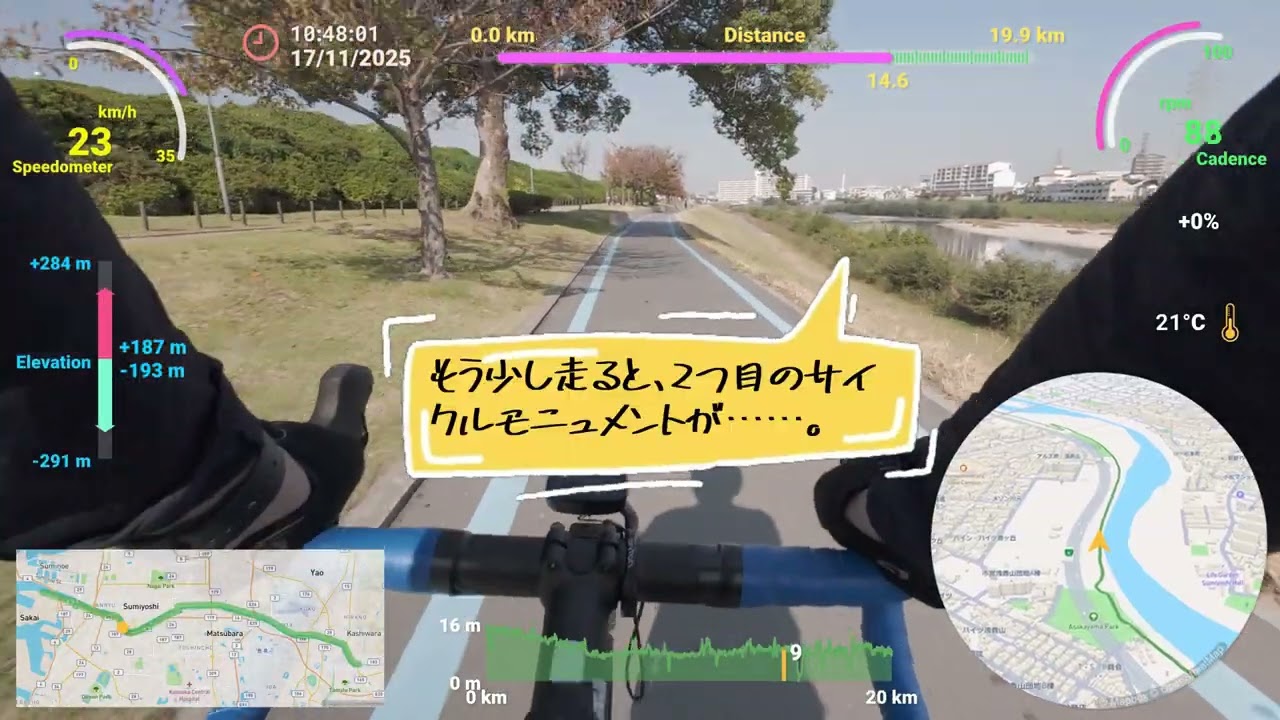 Telemetry Overlay と 大和川リバーサイドサイクルライン
