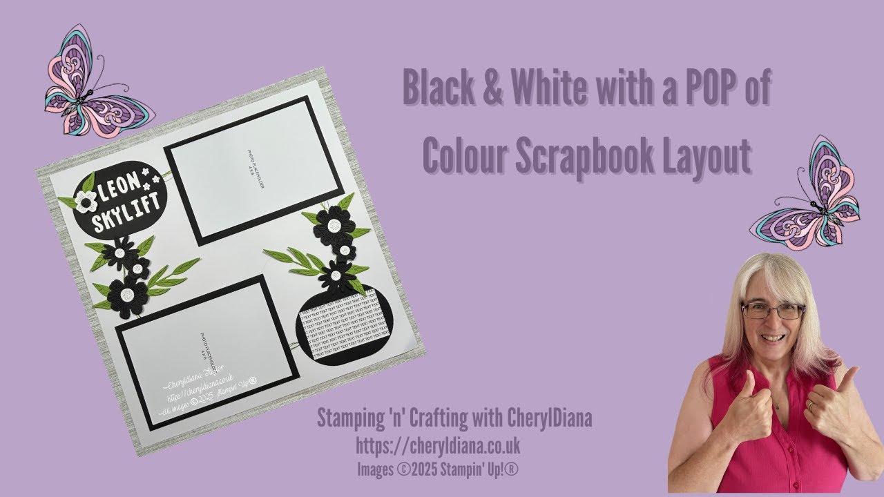 Black & White with a Pop of Colour Scrapbook Layout