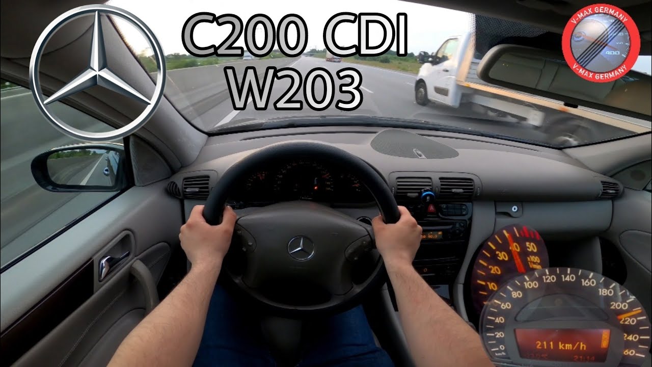 Mercedes-Benz C200 CDI 122 HP W203 AUTOMATIC POV DRIVE TEST ON GERMAN AUTOBAHN