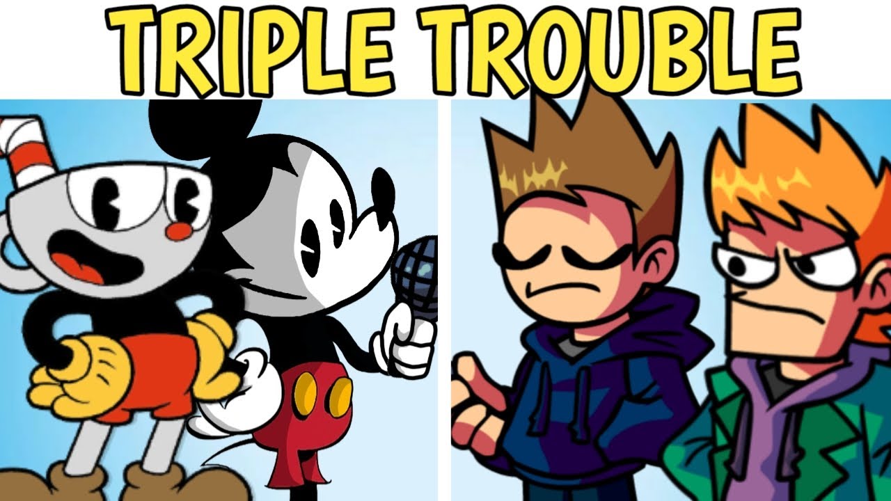 Friday Night Funkin'- TRIPLE TROUBLE BUT EDDSWORLD'S CHARACTERS + CUPHEAD + MICKEY MOUSE SING IT ||