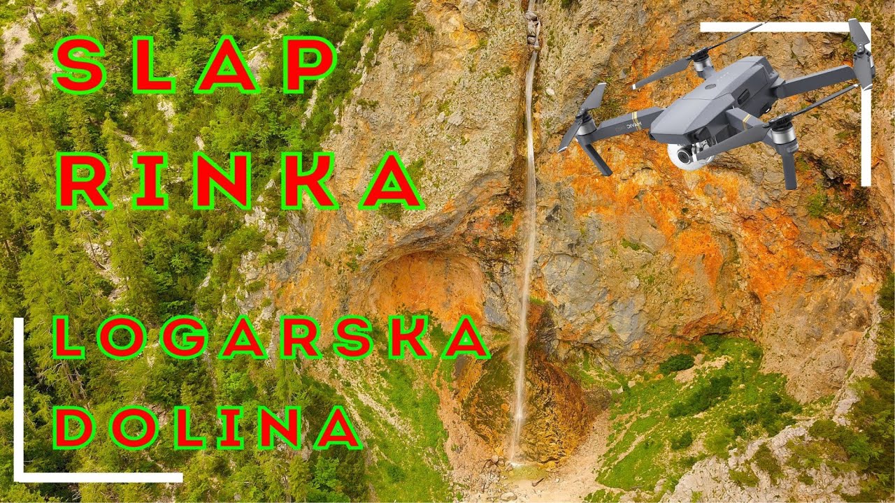 Drone video of logarska dolina waterfall Slap Rinka & panoramic mountain road - UHD 4K
