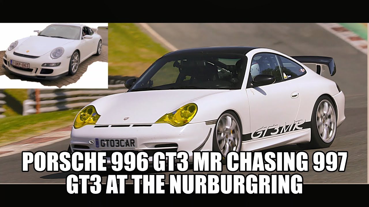 Porsche 996 GT3 MR chasing 997 GT3 at the Nurburgring.