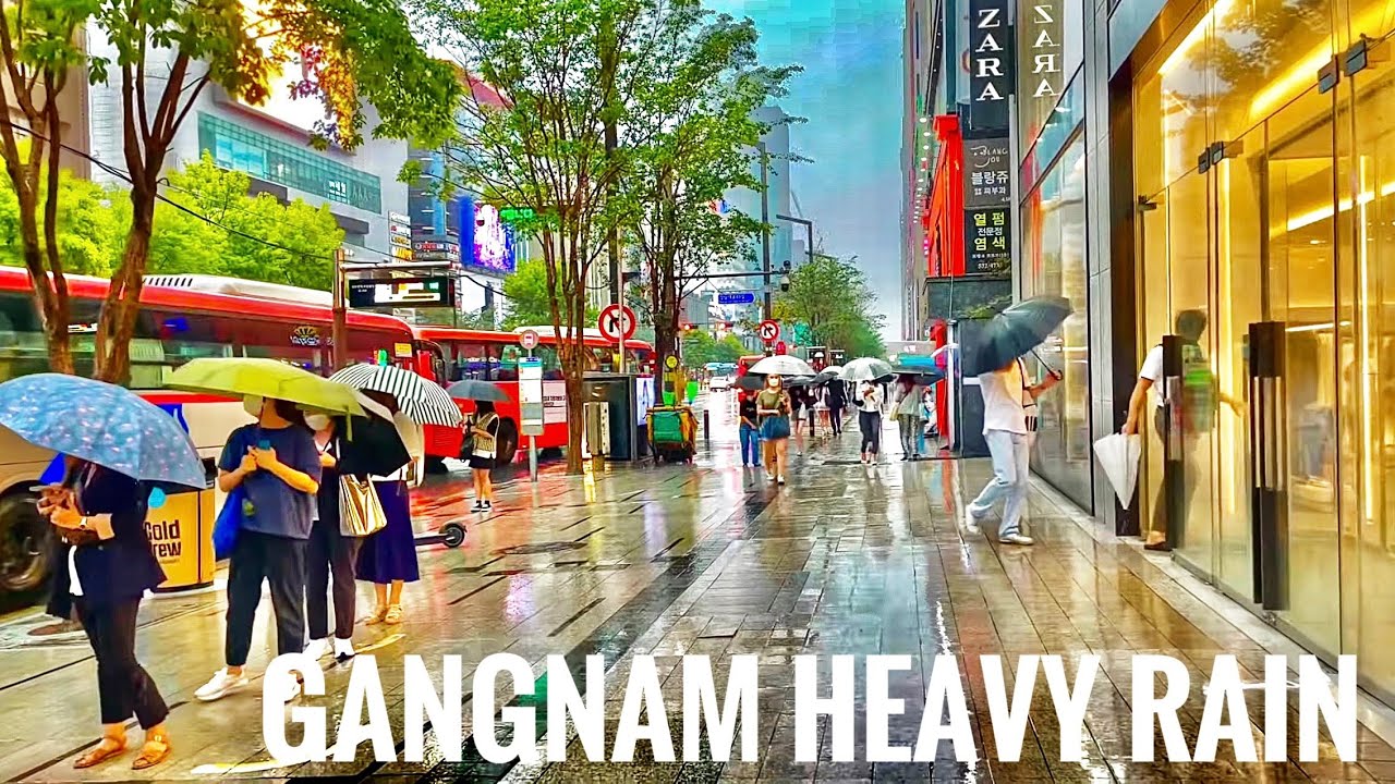 [4K SEOUL] 폭우 | 강남 | Walking in Gangnam in heavy rain(3D Rain Sounds)